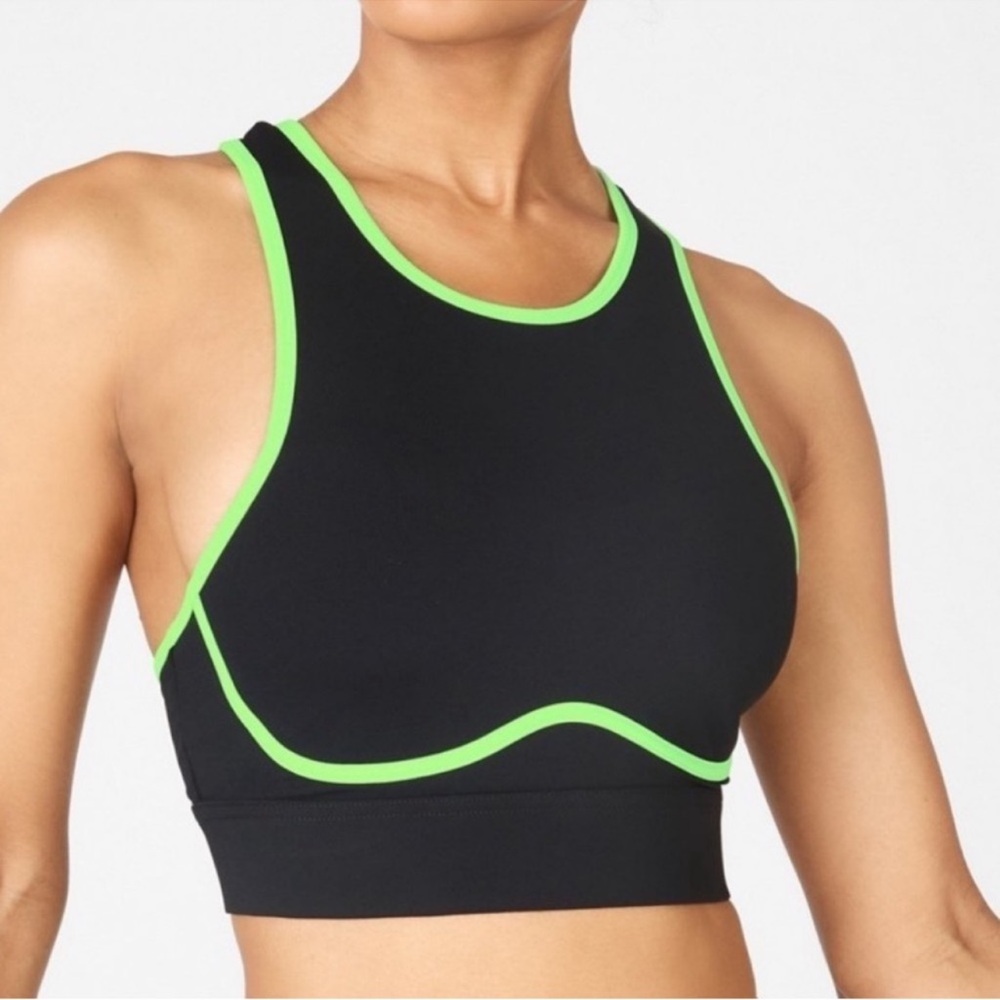Fabletics Blare Cross Back High Impact Sports Bra Black / Green 3X 20-22